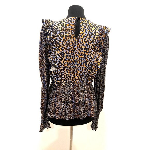 Anthropologie Bl^nk Moira Ruffled Peplum Leopard Print Top Size S - Picture 5 of 13